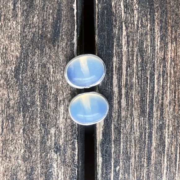 Sterling Silver Opalite Crystal Stud Earrings Handmade New - Picture 3 of 9